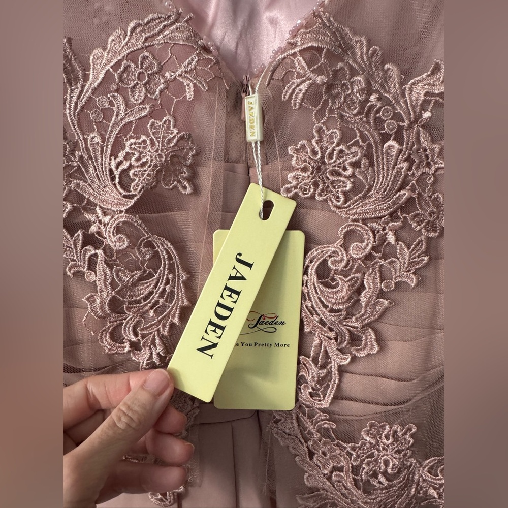 JAEDEN Lace Long Chiffon Wedding Off the Shoulder Dress/Gown in Dusty Rose - Picture 8 of 14